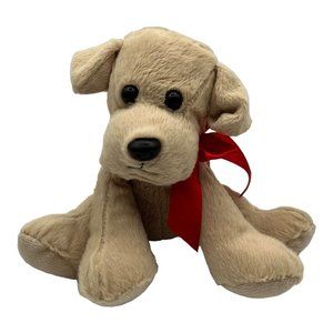 Animal Adventure Puppy Dog Plush 7" Tan Brown Stuffed Lab Lovey Red Ribbon 2016